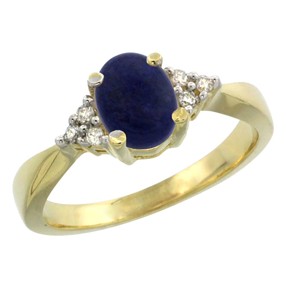 14K Yellow Gold Diamond Natural Lapis Engagement Ring Oval 7x5mm, sizes 5-10