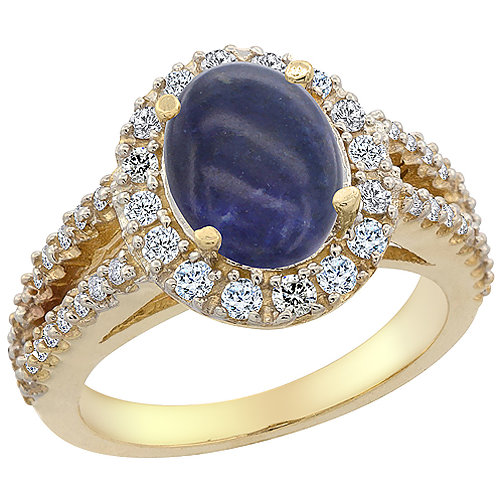 10K Yellow Gold Diamond Natural Lapis Engagement Ring Oval 10x8mm, sizes 5-10