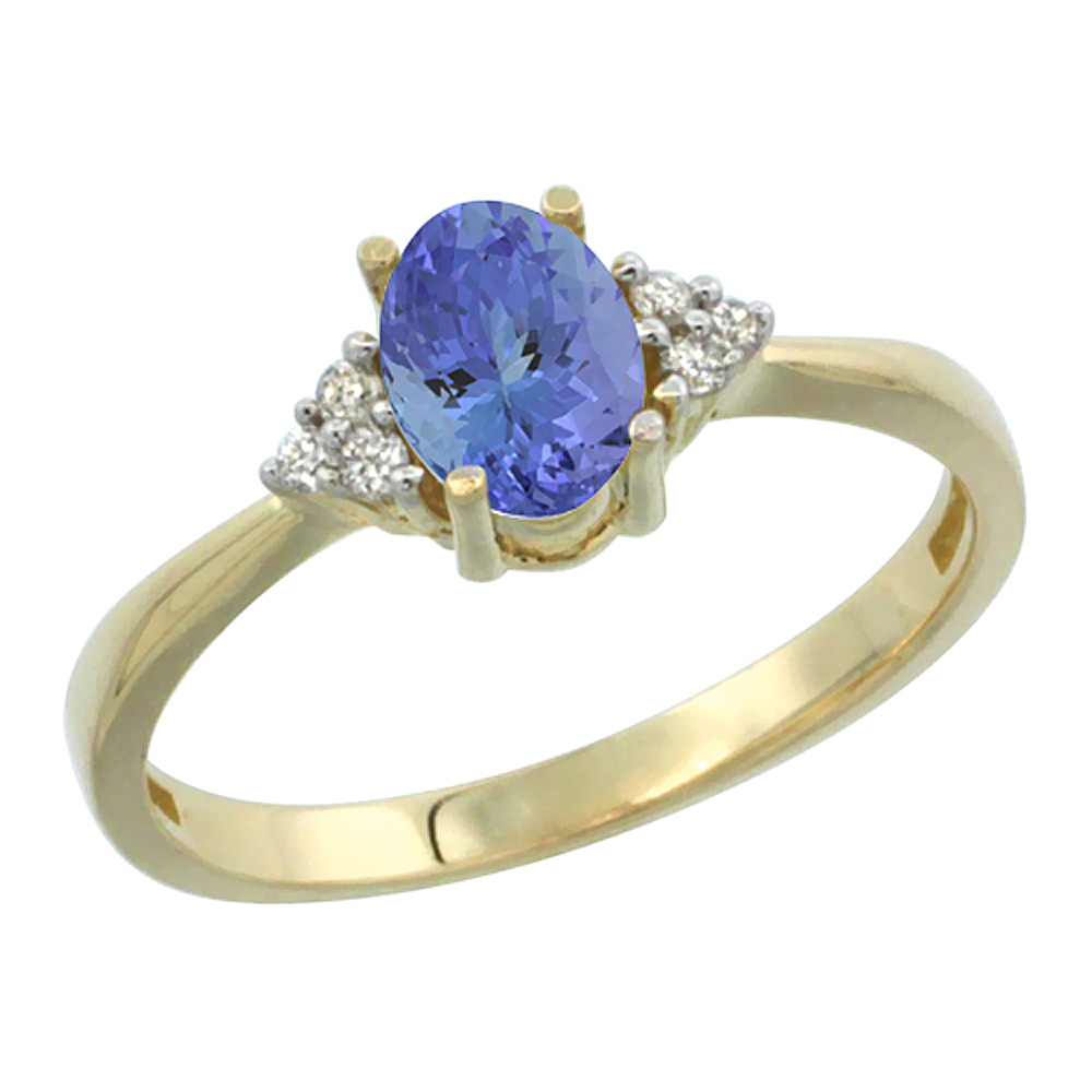 14K Yellow Gold Diamond Natural Tanzanite Engagement Ring Oval 7x5mm, sizes 5-10
