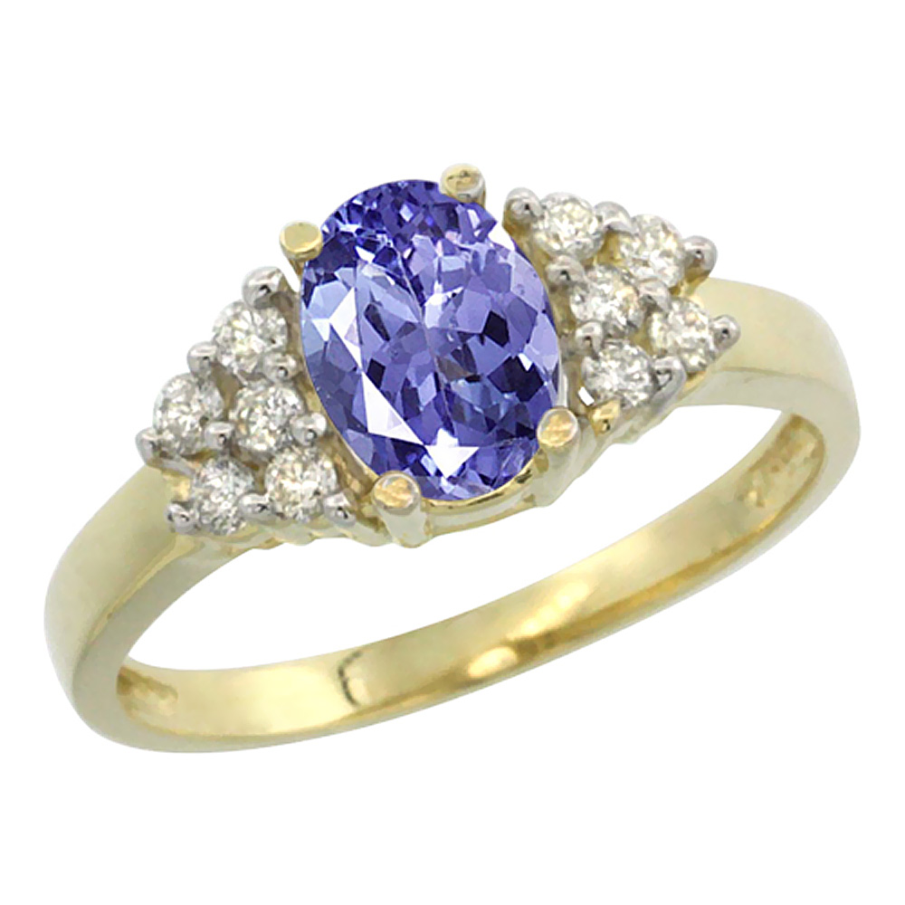 14K Yellow Gold Natural Tanzanite Ring Oval 8x6mm Diamond Accent, sizes 5-10