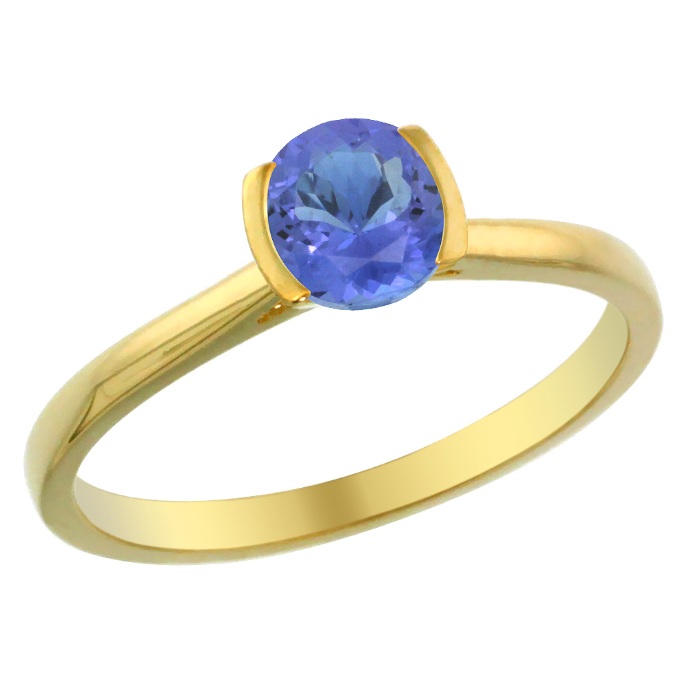 14K Yellow Gold Natural Tanzanite Solitaire Ring Round 5mm, sizes 5 - 10