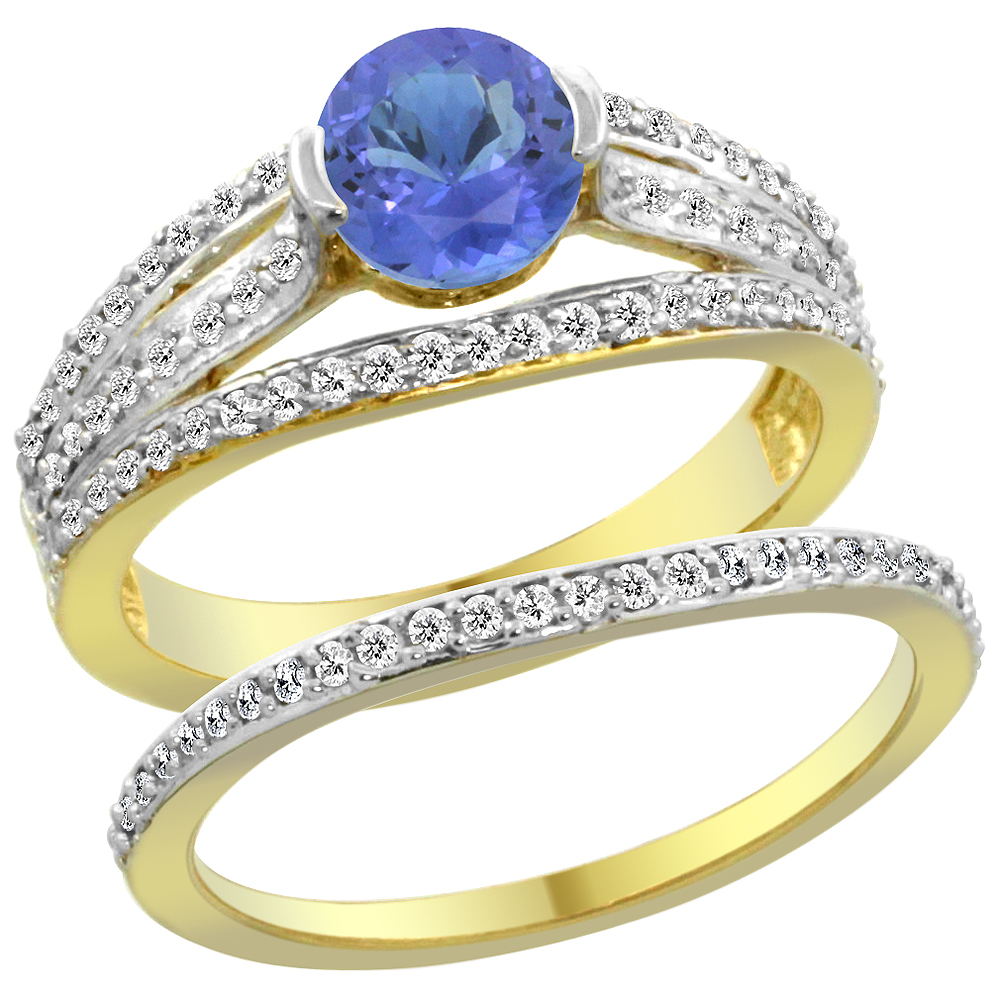 14K Yellow Gold Natural Tanzanite 2-piece Engagement Ring Set Round 6mm, sizes 5 - 10