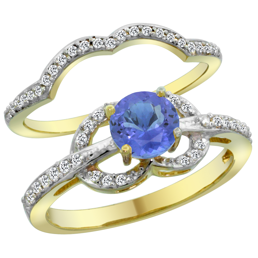 14K Yellow Gold Natural Tanzanite 2-piece Engagement Ring Set Round 6mm, sizes 5 - 10