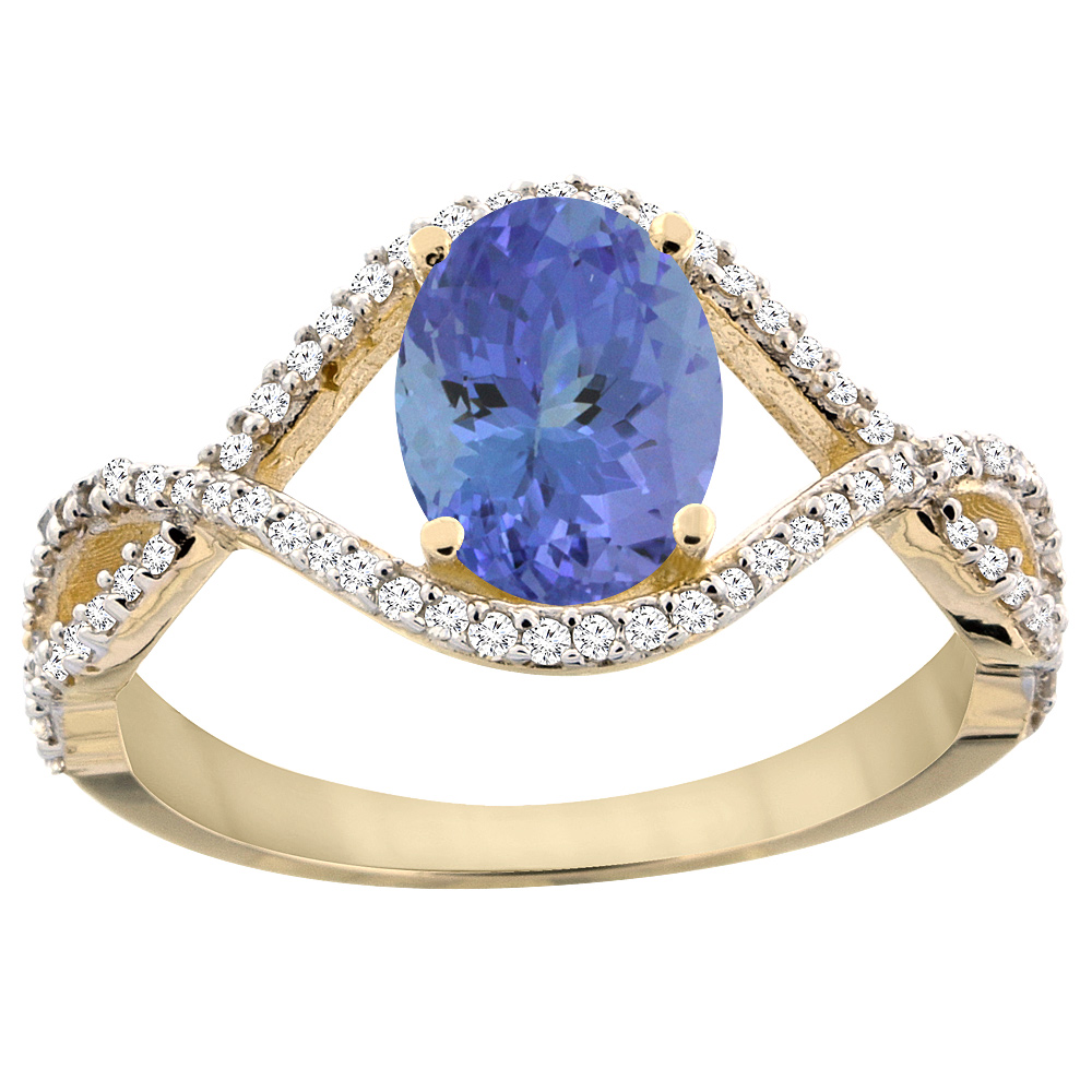10K Yellow Gold Natural Tanzanite Ring Oval 8x6 mm Infinity Diamond Accents, sizes 5 - 10