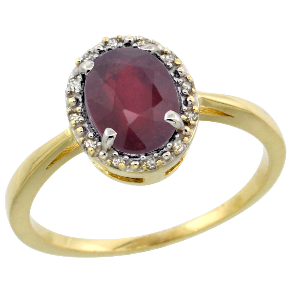 10k Yellow Gold Diamond Halo Natural Quality Ruby Engagement Ring Oval 8x6 mm, size 5-10
