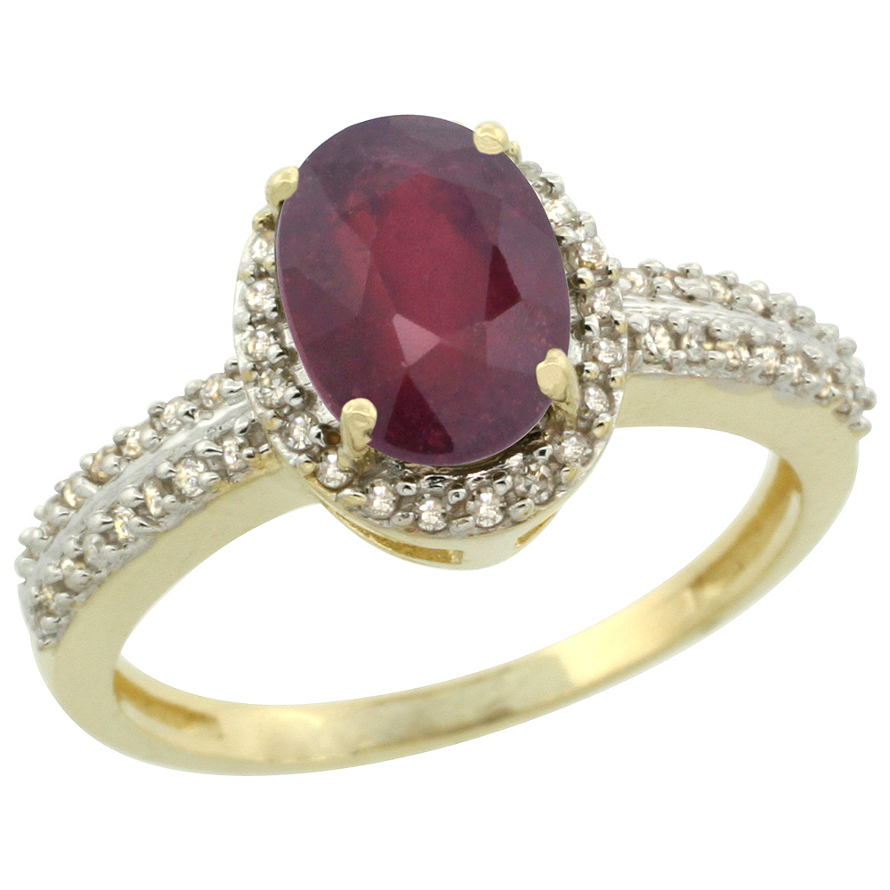 10k Yellow Gold Diamond Halo Natural Quality Ruby Engagement Ring Oval 8x6mm, size 5-10