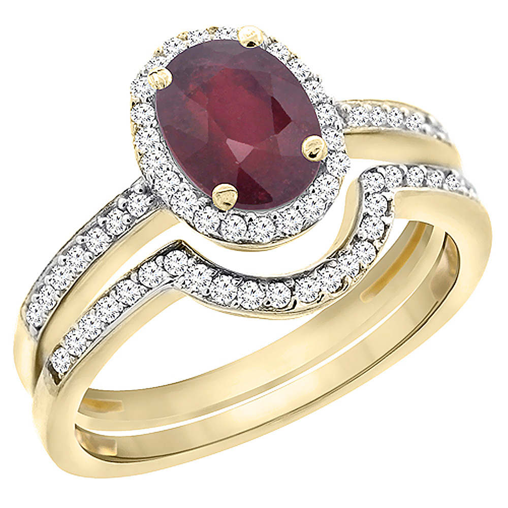 10K White Gold Diamond Natural High Quality Ruby 2-Pc. Engagement Ring Set Oval 8x6 mm, sizes 5 - 10