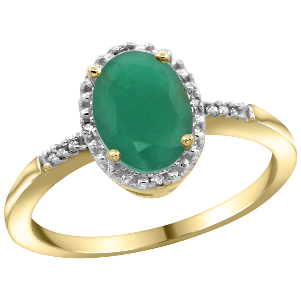 10K Yellow Gold Diamond Quality Natural Emerald Ring Oval 8x6mm, sizes 5-10