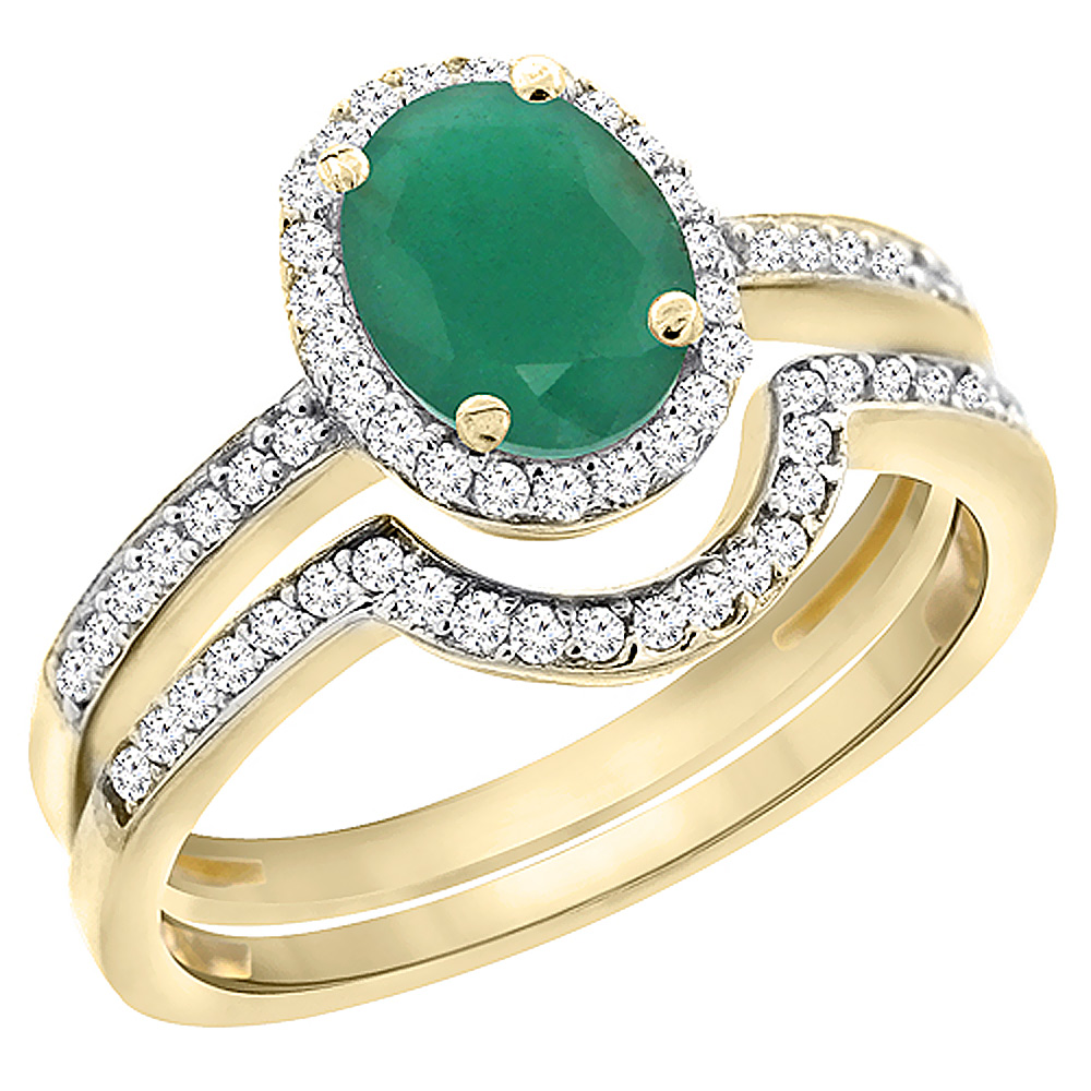 10K Yellow Gold Diamond Natural Quality Emerald 2-Pc. Engagement Ring Set Oval 8x6 mm, size 5 - 10