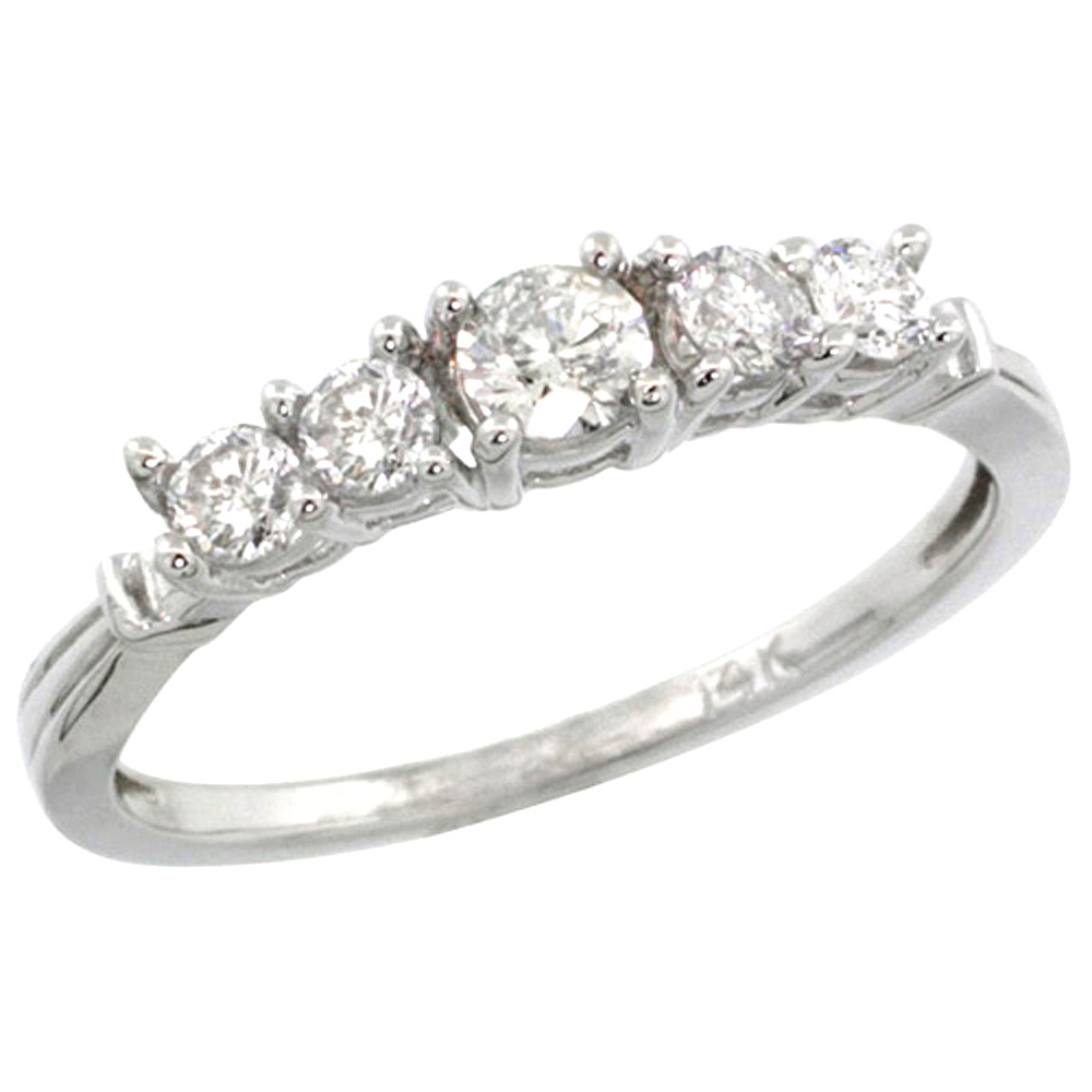 14k White Gold 5-Stone Diamond Ring w/ 0.47 Carat Brilliant Cut ( H-I Color; SI1 Clarity ) Diamonds, 1/8 in. (3.5mm) wide