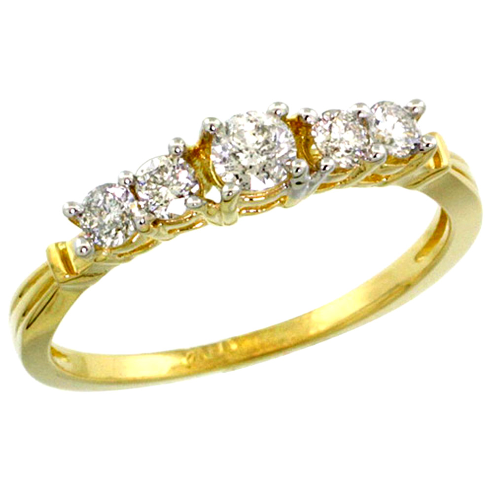 14K GOLD 5-STONE DIAMOND RING W/ 0.47 CARAT BRILLIANT CUT ( H-I COLOR; SI1 CLARITY ) DIAMONDS, 1/8 IN. (3.5MM) WIDE