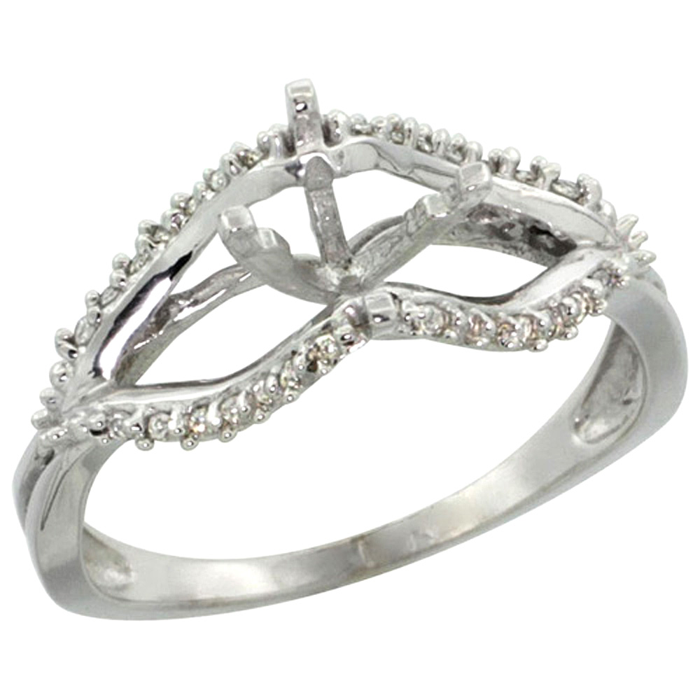 14K WHITE GOLD SEMI MOUNT RING (FOR 6MM 1 CT SIZE) 0.13CT DIAMOND ACCENTS, 5/16 INCH WIDE, SIZES 5 - 10