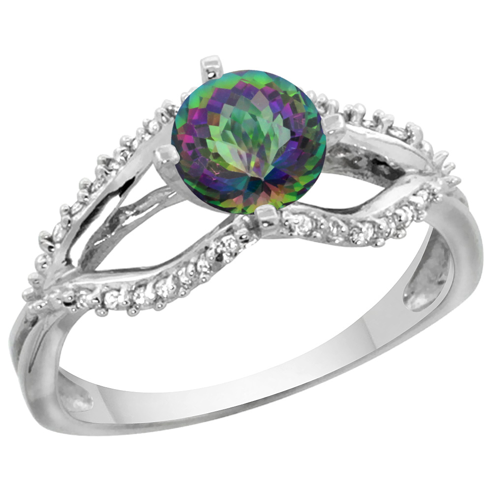 14K YELLOW GOLD NATURAL MYSTIC TOPAZ RING DIAMOND ACCENTS, 5/16 INCH WIDE, SIZES 5 - 10