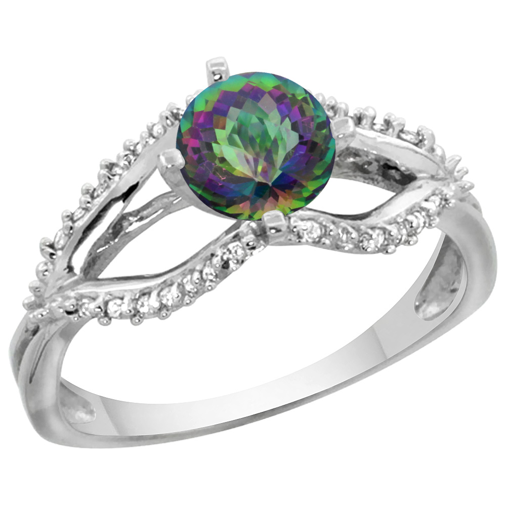 14k White Gold Natural Mystic Topaz Ring Diamond Accents, 5/16 inch wide, sizes 5 - 10