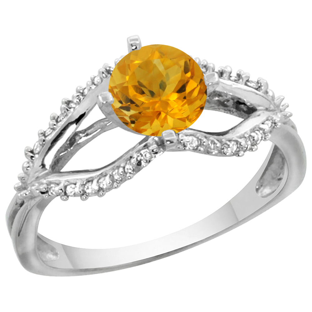 14k White Gold Natural Citrine Ring Diamond Accents, 5/16 inch wide, sizes 5 - 10