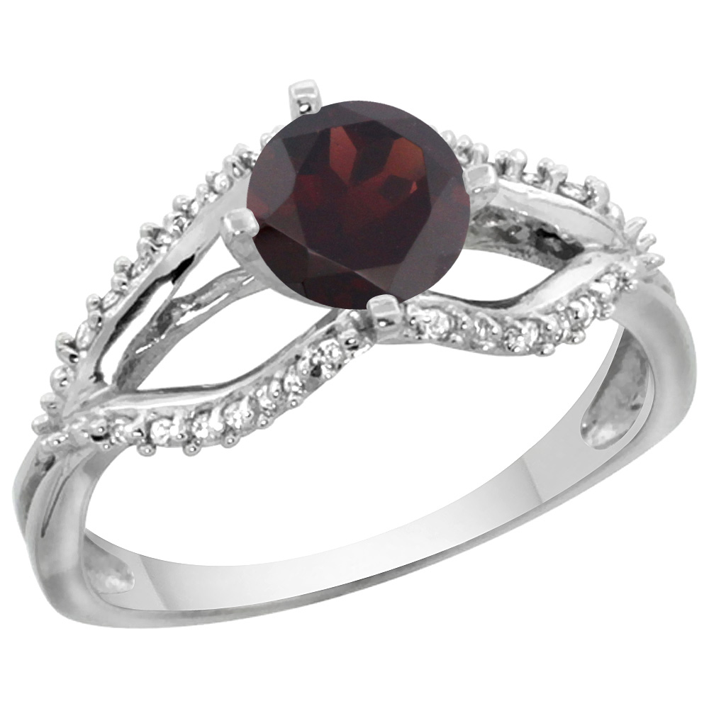 14k White Gold Natural Garnet Ring Diamond Accents, 5/16 inch wide, sizes 5 - 10