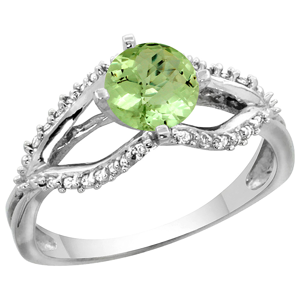 14K YELLOW GOLD NATURAL PERIDOT RING DIAMOND ACCENTS, 5/16 INCH WIDE, SIZES 5 - 10