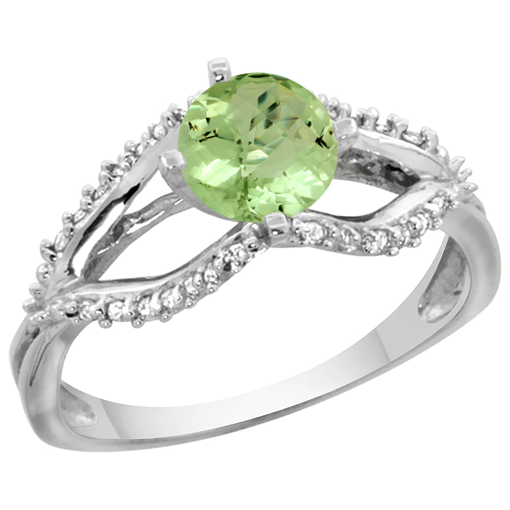 14k White Gold Natural Peridot Ring Diamond Accents, 5/16 inch wide, sizes 5 - 10