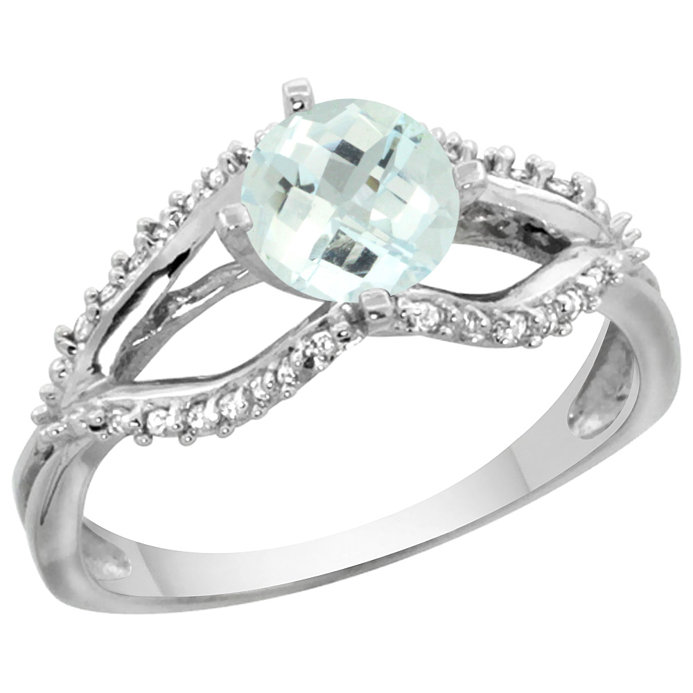 14k White Gold Natural Aquamarine Ring Diamond Accents, 5/16 inch wide, sizes 5 - 10
