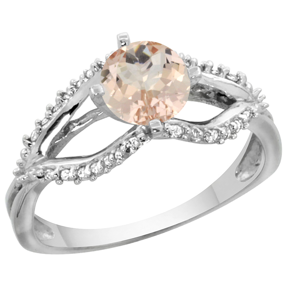 14k White Gold Natural Morganite Ring Diamond Accents, 5/16 inch wide, sizes 5 - 10
