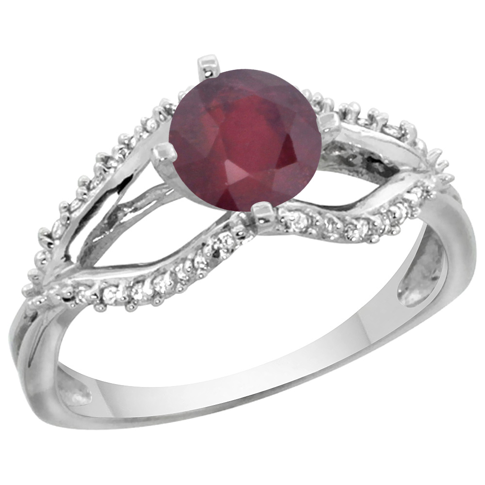 14k White Gold Natural Enhanced Ruby Ring Diamond Accents, 5/16 inch wide, sizes 5 - 10