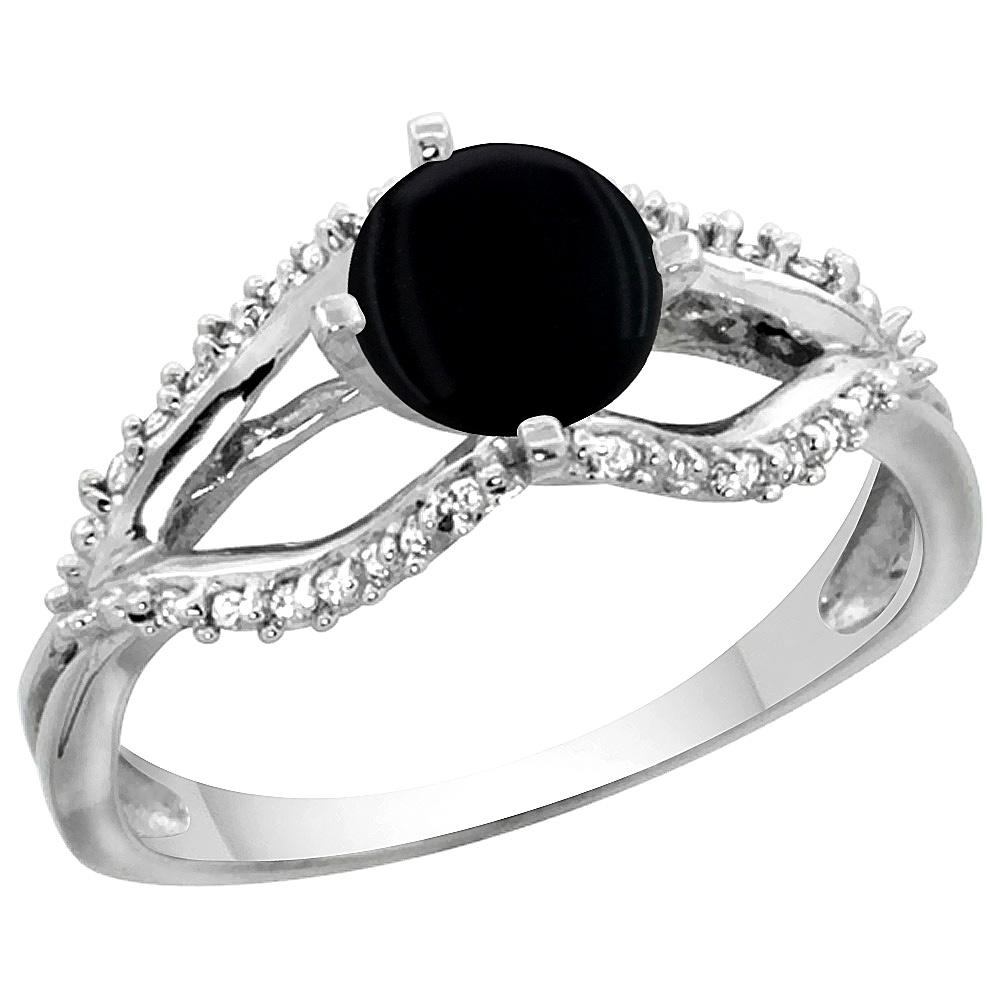 14K WHITE GOLD NATURAL BLACK ONYX RING DIAMOND ACCENTS, 5/16 INCH WIDE, SIZES 5 - 10