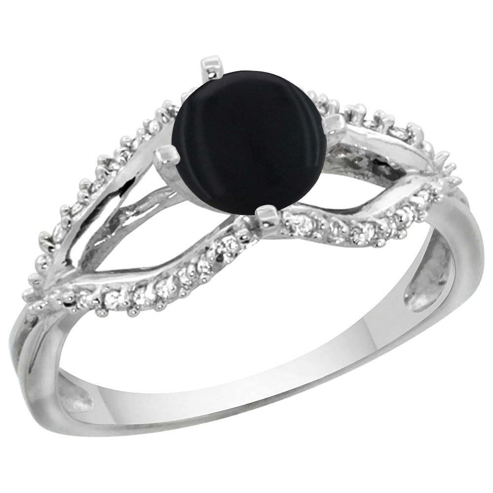 14k White Gold Natural Black Onyx Ring Diamond Accents, 5/16 inch wide, sizes 5 - 10