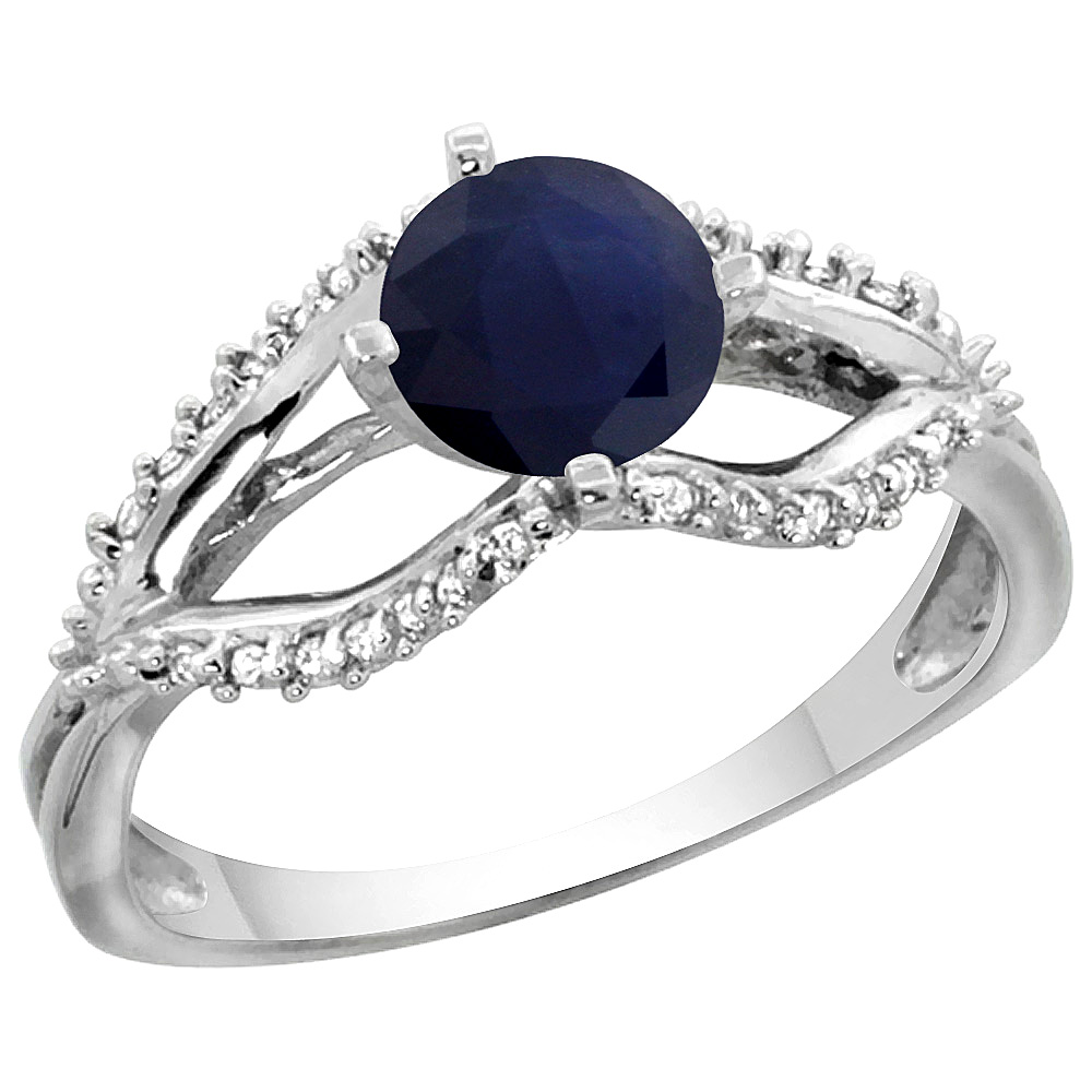 14K WHITE GOLD DIAMOND NATURAL QUALITY BLUE SAPPHIRE ENGAGEMENT RING, 5/16 INCH WIDE, SIZE 5 - 10