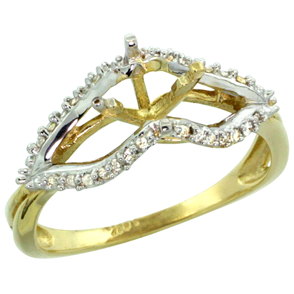 14k Yellow Gold Semi Mount Ring (for 6mm 1 Ct Size) 0.13ct Diamond Accents, 5/16 inch wide, sizes 5 - 10