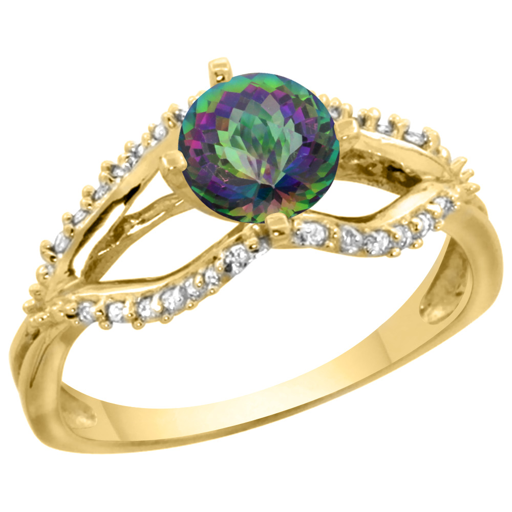 14k Yellow Gold Natural Mystic Topaz Ring Diamond Accents, 5/16 inch wide, sizes 5 - 10