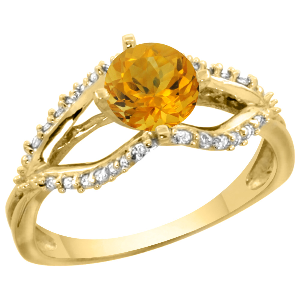 14k Yellow Gold Natural Citrine Ring Diamond Accents, 5/16 inch wide, sizes 5 - 10