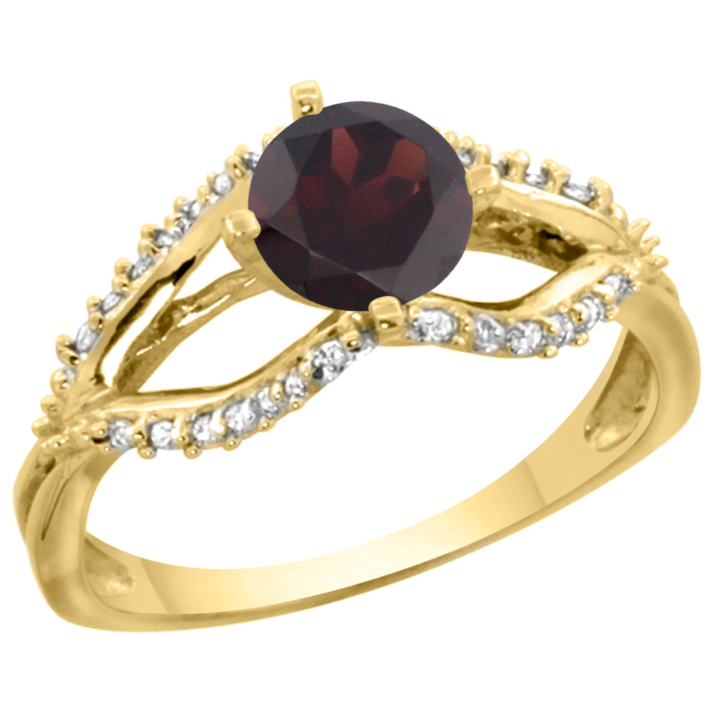 14k Yellow Gold Natural Garnet Ring Diamond Accents, 5/16 inch wide, sizes 5 - 10