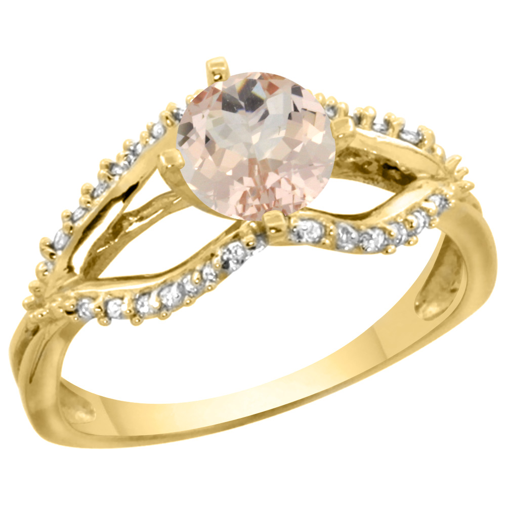 14k Yellow Gold Natural Morganite Ring Diamond Accents, 5/16 inch wide, sizes 5 - 10