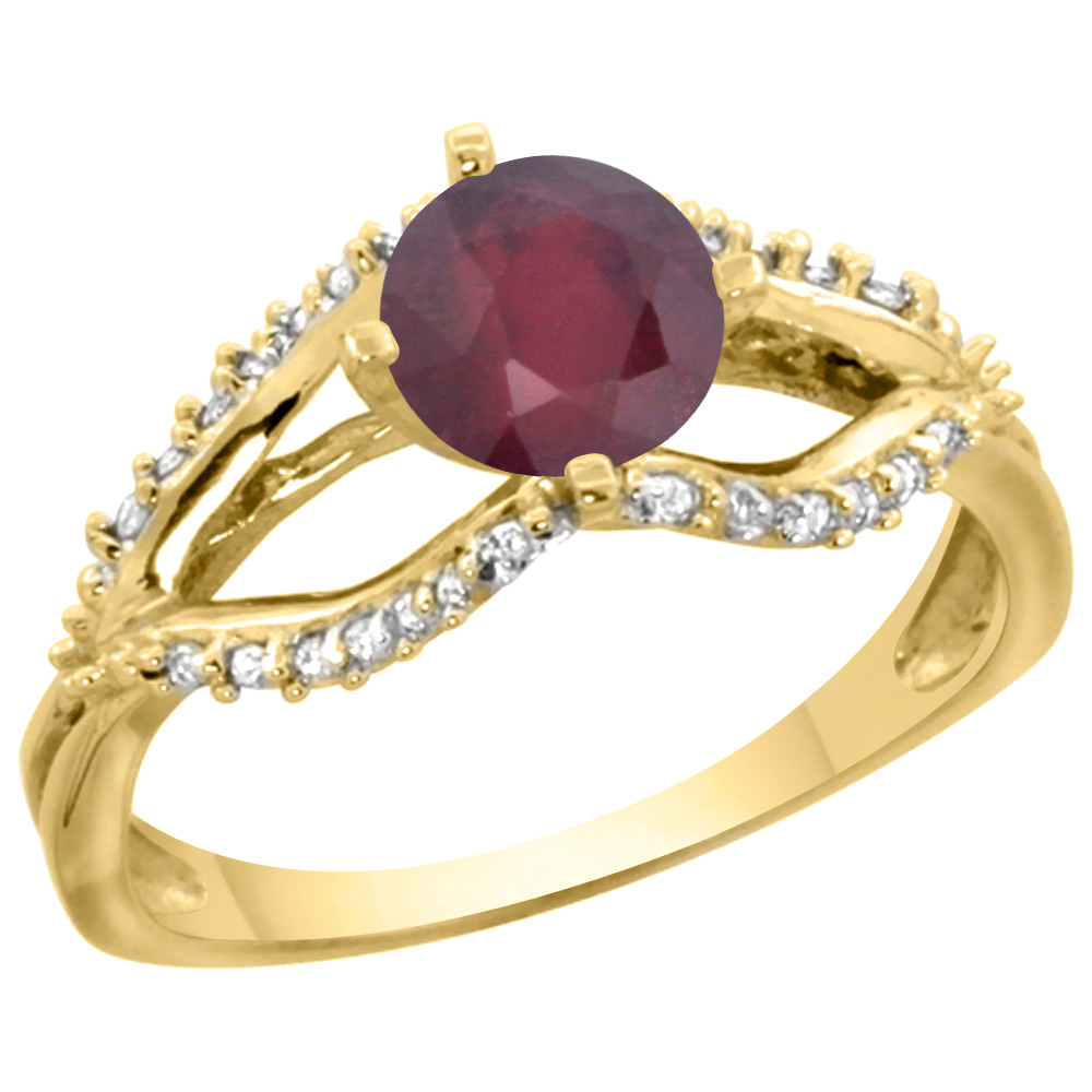 14k Yellow Gold Natural Enhanced Ruby Ring Diamond Accents, 5/16 inch wide, sizes 5 - 10