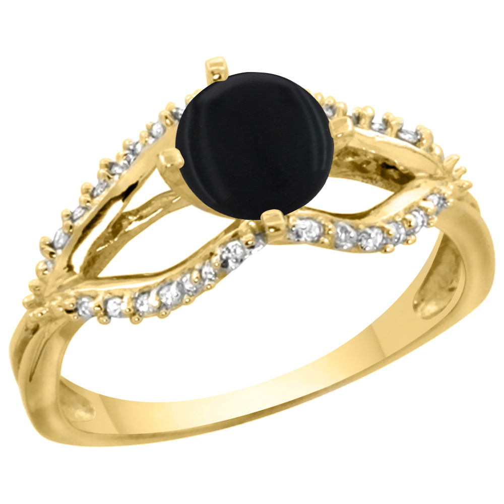 14k Yellow Gold Natural Black Onyx Ring Diamond Accents, 5/16 inch wide, sizes 5 - 10
