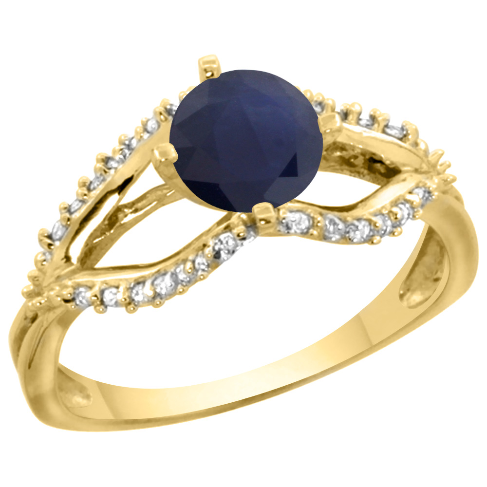 14k Yellow Gold Diamond Natural Quality Blue Sapphire Engagement Ring, 5/16 inch wide, size 5 - 10