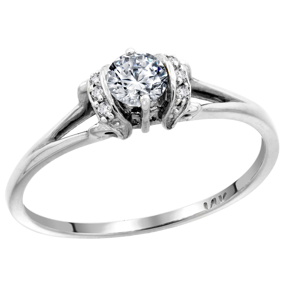 14k White Gold Solitaire Engagement Diamond Ring w/ 0.31 Carat Center & 0.03 Carat (Sides) Brilliant Cut ( H-I Color; SI1 Clarity ) Diamonds, 3/16 in. (5mm) wide