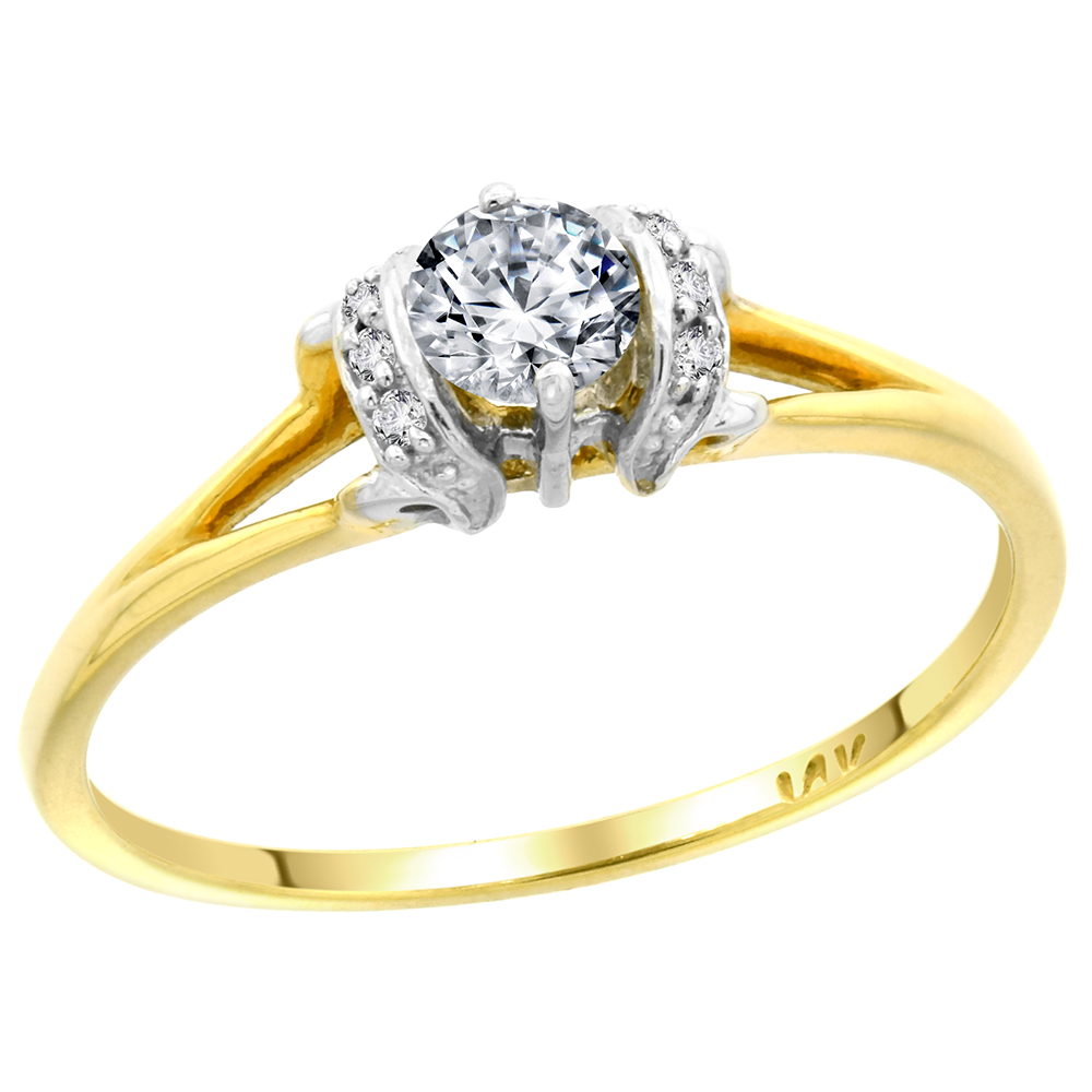 14K GOLD SOLITAIRE ENGAGEMENT DIAMOND RING W/ 0.31 CARAT CENTER & 0.03 CARAT (SIDES) BRILLIANT CUT ( H-I COLOR; SI1 CLARITY ) DIAMONDS, 3/16 IN. (5MM) WIDE