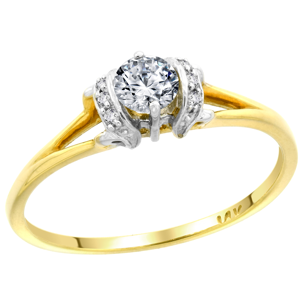 14k Gold Solitaire Engagement Diamond Ring w/ 0.31 Carat Center & 0.03 Carat (Sides) Brilliant Cut ( H-I Color; SI1 Clarity ) Diamonds, 3/16 in. (5mm) wide