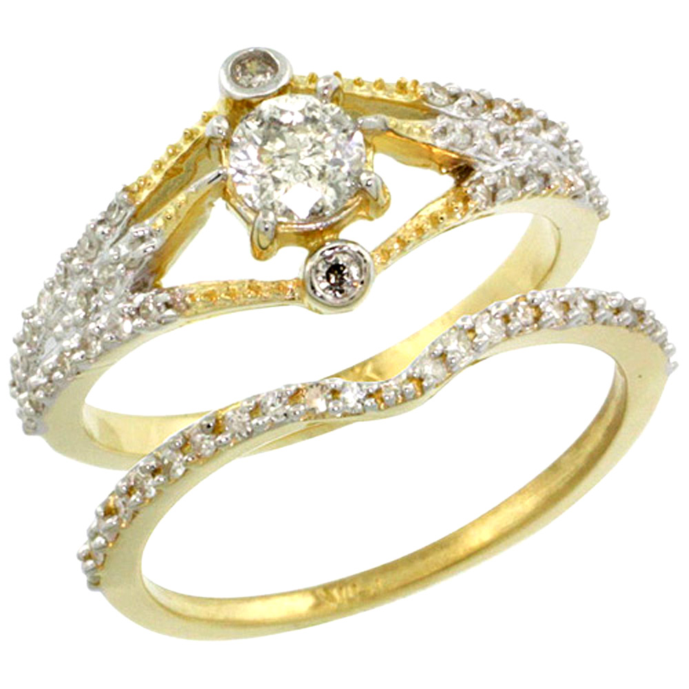 14k Gold 2-Pc. Diamond Engagement Ring Set w/ 0.42 Carat (Center) & 0.36 Carat (Sides) Brilliant Cut ( H-I Color; SI1 Clarity ) Diamonds, 3/8 in. (10mm) wide