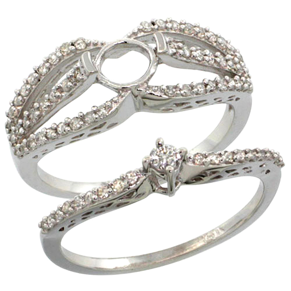 14K WHITE GOLD SEMI MOUNT (FOR 5MM ROUND DIAMOND) 2-PC. ENGAGEMENT RING SET W/ 0.53 CARAT BRILLIANT CUT ( H-I COLOR; SI1 CLARITY ) DIAMONDSL, 3/8 IN. (10MM) WIDE