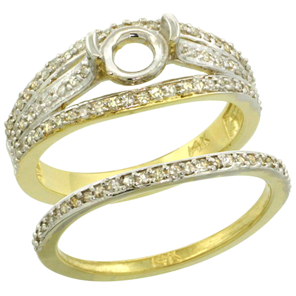 14K GOLD SEMI MOUNT (FOR 6MM ROUND DIAMOND) 2-PC. ENGAGEMENT RING SET W/ 0.53 CARAT BRILLIANT CUT ( H-I COLOR; SI1 CLARITY ) DIAMONDSL, 3/8 IN. (10MM) WIDE