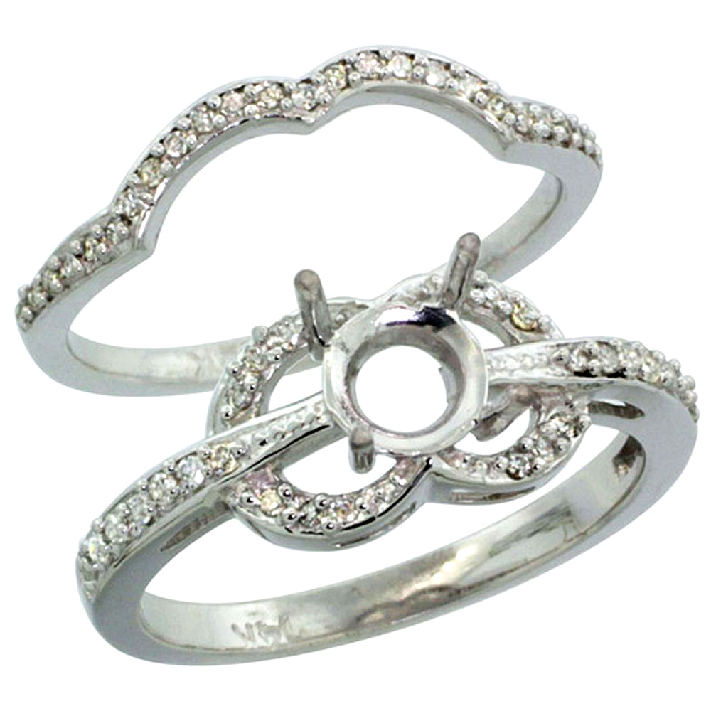 14K WHITE GOLD SEMI MOUNT (FOR 6MM ROUND DIAMOND) 2-PC. ENGAGEMENT RING SET W/ 0.23 CARAT BRILLIANT CUT ( H-I COLOR; SI1 CLARITY ) DIAMONDSL, 3/8 IN. (9.5MM) WIDE