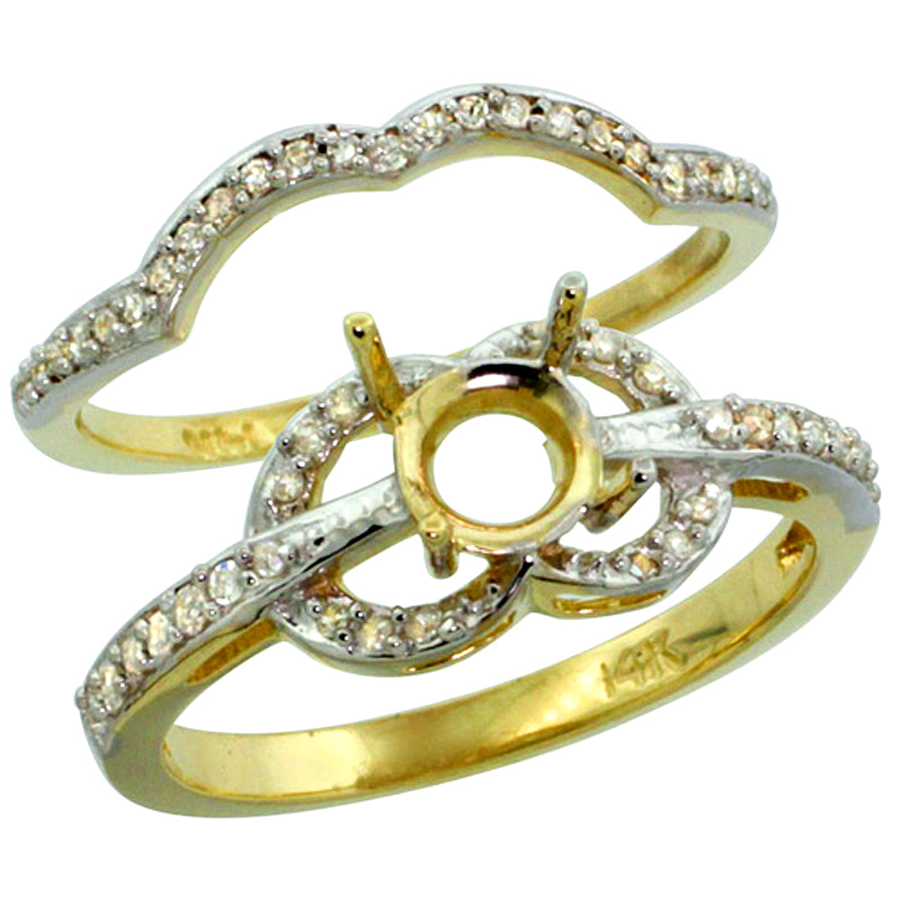 14K GOLD SEMI MOUNT (FOR 6MM ROUND DIAMOND) 2-PC. ENGAGEMENT RING SET W/ 0.23 CARAT BRILLIANT CUT ( H-I COLOR; SI1 CLARITY ) DIAMONDSL, 3/8 IN. (9.5MM) WIDE