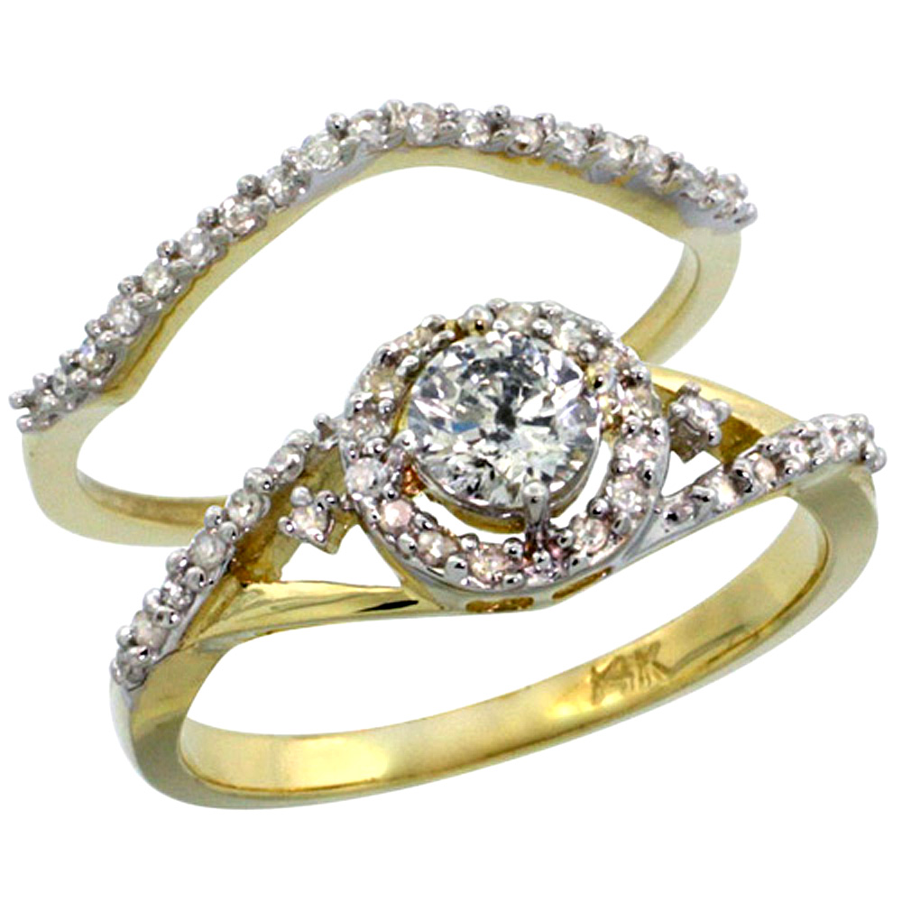 14K GOLD 2-PC. DIAMOND ENGAGEMENT RING SET W/ 0.43 CARAT (CENTER) & 0.30 CARAT (SIDES) BRILLIANT CUT ( H-I COLOR; SI1 CLARITY ) DIAMONDSL, 3/8 IN. (9MM) WIDE