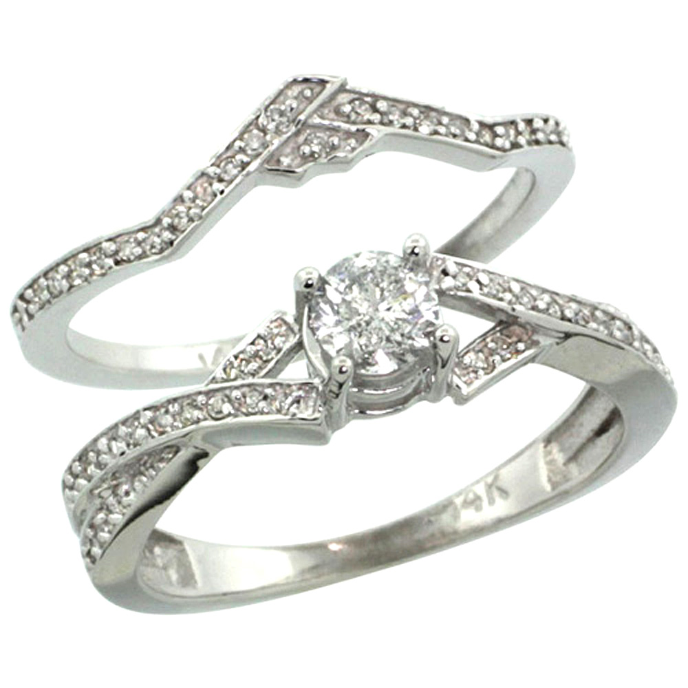 14k White Gold 2-Pc. Diamond Engagement Ring Set w/ 0.33 Carat (Center) &amp; 0.17 Carat (Sides) Brilliant Cut ( H-I Color; SI1 Clarity ) Diamonds, 5/16 in. (8mm) wide