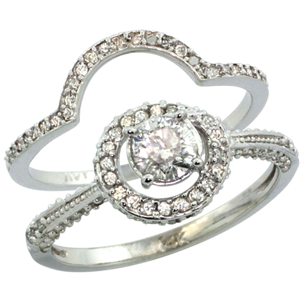 14K WHITE GOLD 2-PC. DIAMOND ENGAGEMENT RING SET W/ 0.41 CARAT (CENTER) & 0.70 CARAT (SIDES) BRILLIANT CUT ( H-I COLOR; SI1 CLARITY ) DIAMONDS, 7/16 IN. (11MM) WIDE