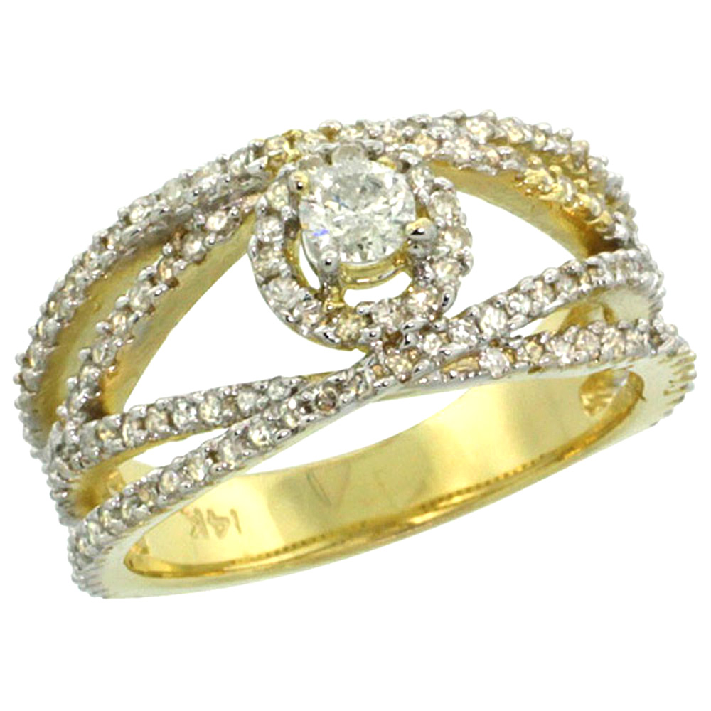 14k Gold Eye-shaped Diamond Engagement Ring w/ 0.85 Carat Brilliant Cut ( H-I Color; SI1 Clarity ) Diamonds, 3/8 in. (10mm) wide
