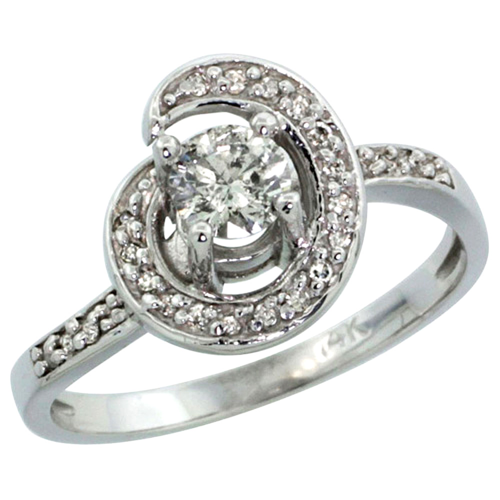 14k White Gold Swirl Diamond Engagement Ring w/ 0.46 Carat Brilliant Cut ( H-I Color; SI1 Clarity ) Diamonds, 3/8 in. (10mm) wide