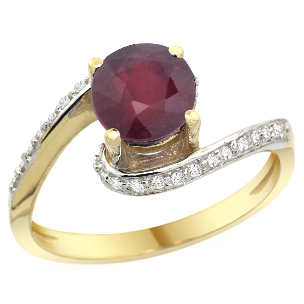 10K YELLOW GOLD NATURAL ENHANCED RUBY SWIRL DESIGN RING DIAMOND ACCENT ROUND 6MM, 1/2 INCH WIDE